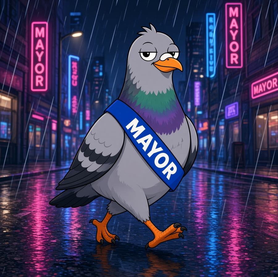 ARCOO walking through a neon-lit rainy street